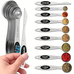 Premium Magnetic Measuring Spoons Set (7Pcs Colorful SS) – Strong N52 Magnets, Dual-Sided, With Leveler |   Dishwasher Safe for Baking & Cooking