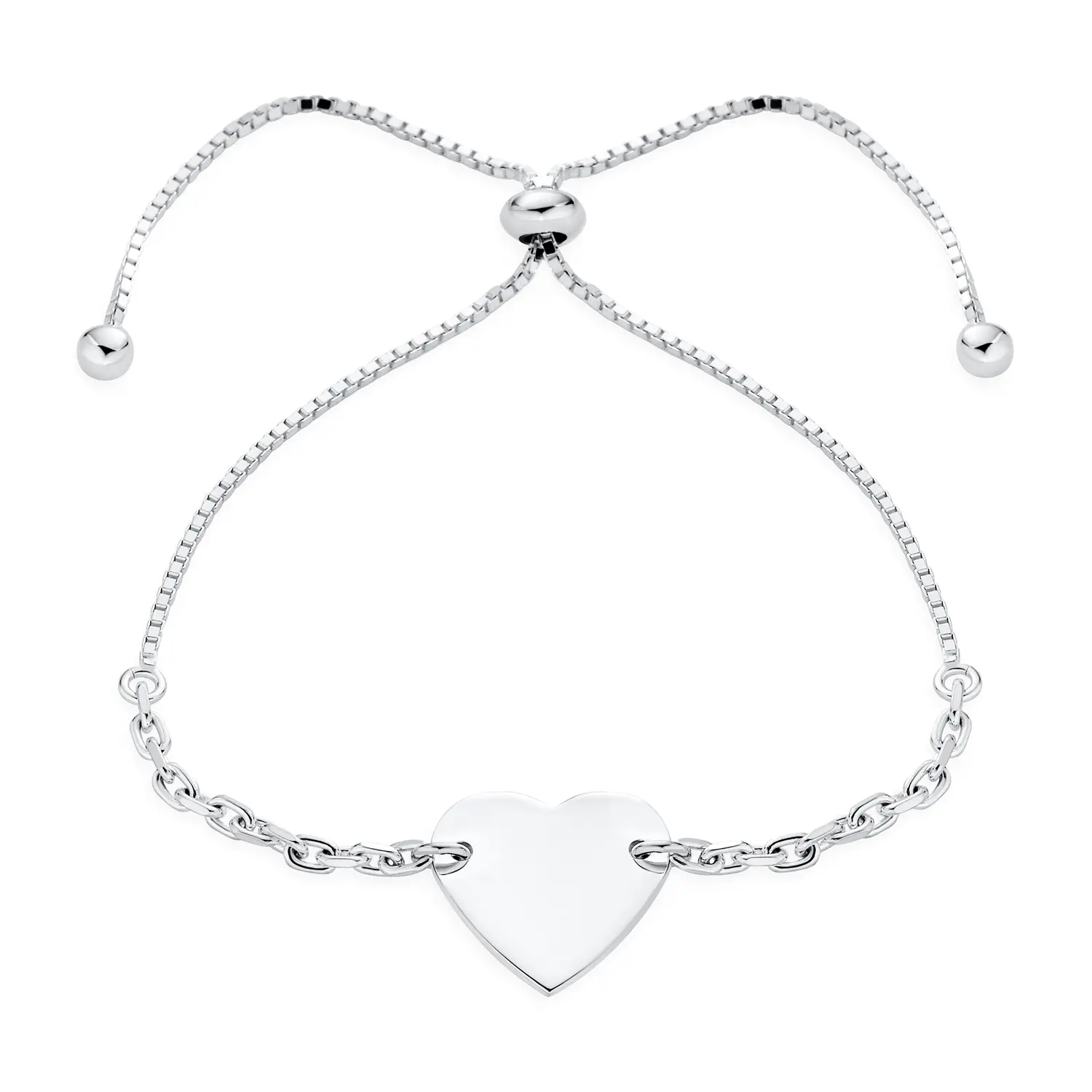 Personalized Initial Heart ID Bracelet .925 Sterling Silver A-Z Monogram