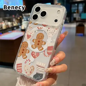 Magnetic Case for iPhone 17 16  Pro Max Plus 15 14 13 12 11 Air E Gingerbread Festivity Dreams  Pattern Acrylic Back Silicone Edges Waterproof Mobile Phone Cover