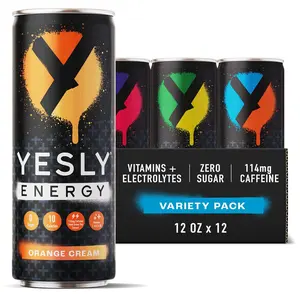Yesly Energy Drink, Variety Pack, Naturally Flavored Sparkling Energy Drink With Electrolytes, Magnesium, Potassium, Vitamin C, B6 & B12, Natural Caffeine From Green Tea, 12 Fl Oz Cans, 12 Pack