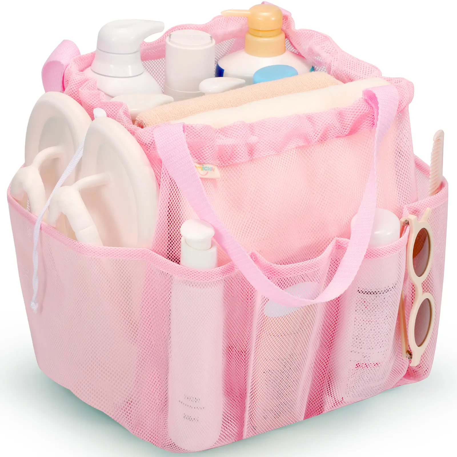 Portable Mesh Shower Caddy with Drawstring - Large Bathroom Organizer, Travel Must Haves for College Students, Camping & Gym Essentials (Pink), Bathroom Camping