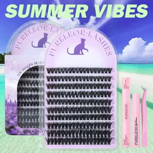 PURELEOR Lashes Cluster Cat Eyes Style Mixed 10-12-14-16mm D-Curl False Eyelashes Extensions DIY at Home for Summer Vibes Dail