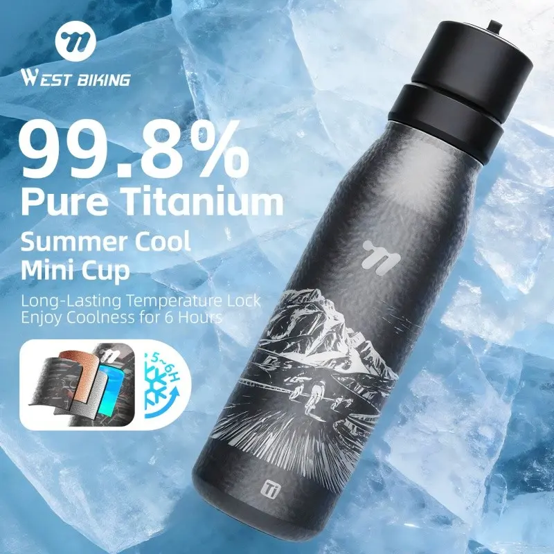WEST BIKING 99.8% Pure Titanium Insulated Water Bottle Lightweight Leakproof Cycling Thermos Flask with Lanyard for Sports Outdoor Hiking