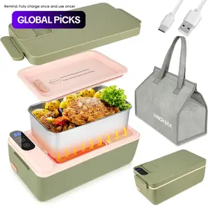Portable Electric Lunch Box, Rechargeable Insulated Food Heater, LCD Digital Display Food Heating Box, Household Kitchen Appliances for Car/Truck/Work/Home/Travel, Meal Prep Containers, Heated Lunch Box, Gift #GLOBAL PICKS