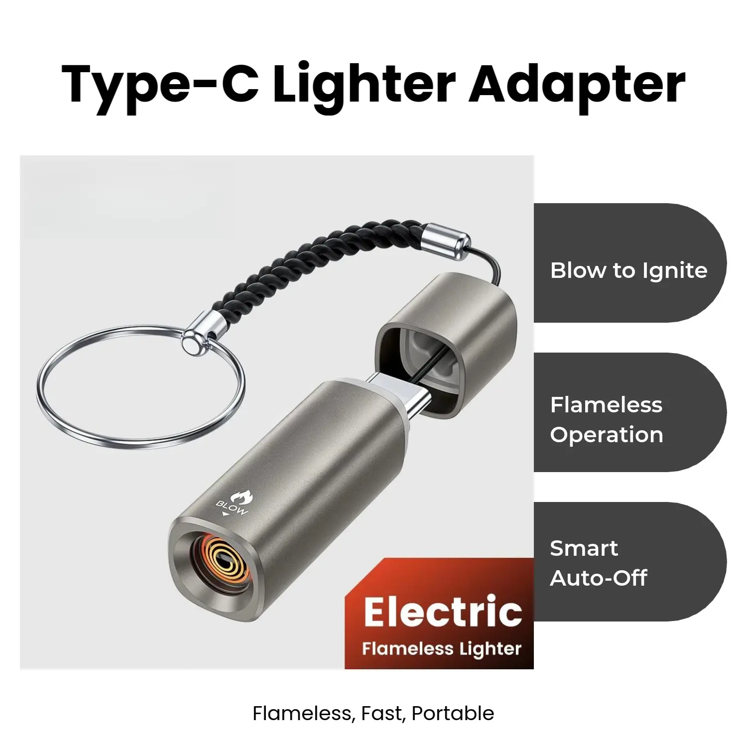 TG13 Grey/TG14 Gold Type-C Mini Tungsten Wire Electric Lighter Accessories, Compact 1-Piece, OTG Enabled, USB Charging, Plug-and-Play, Blow-to-Activate, Flameless, Windproof, Fast Ignition, Heatable, Auto Power Off, Outdoor/Mobile Cigarette Lighter