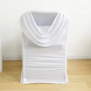 Spandex Fitted Folding Chair Cover White with Ruched Swag Back and Foot Pockets – Durable Stretch Slipcover