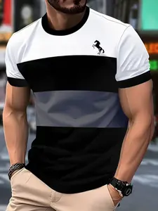 Men's Fashion Casual Streetwear T-Shirt, 100% Polyester, Round Neck Short Sleeve, Fitted, All Seasons Comfort, Daily Wear