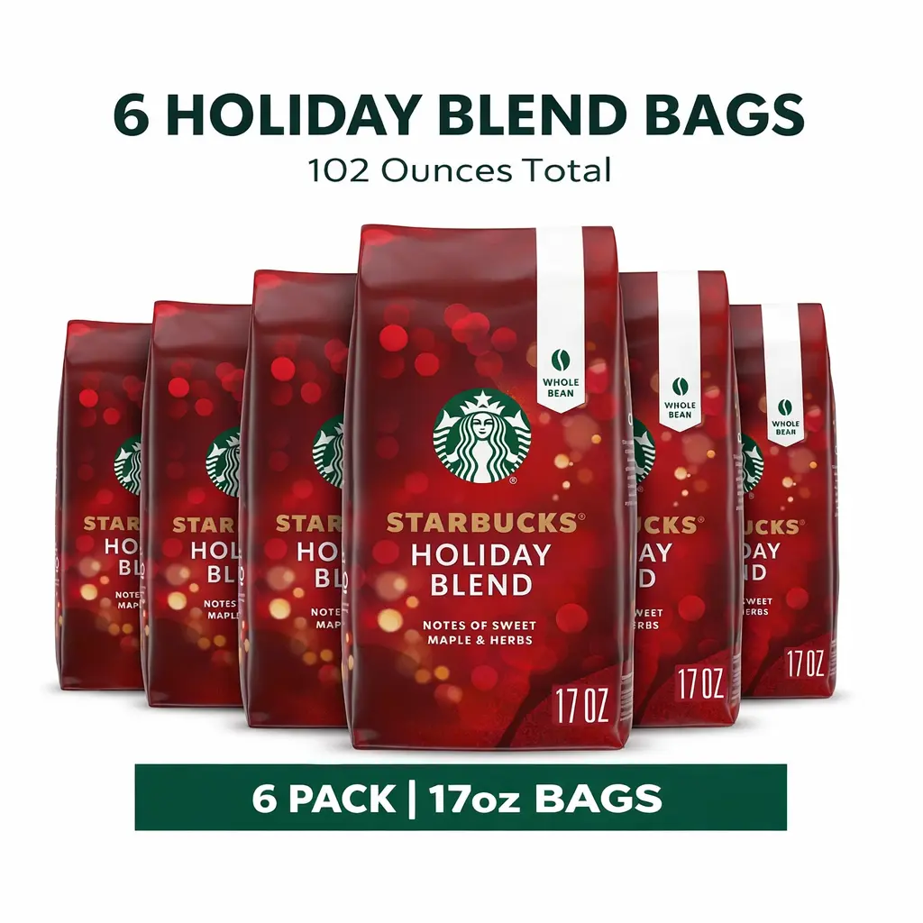 Starbucks Holiday Blend, Medium Roast Whole Bean Coffee, Holiday Limited Edition, 17 oz 6 pack