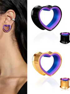 vanku 2pcs Gradient Heart Double Flared Ear Gauges, Hypoallergenic Acrylic Ear Plugs, Punk Piercing Jewelry for Women Men