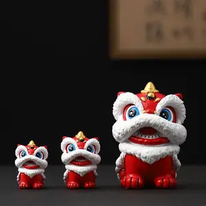 Oriental Red Festive Lion Dance Figurine, Premium Minimalist Desktop Decor, Craft Art, Creative Gift, Birthday Present, Souvenir, Personal Collectible Figurine