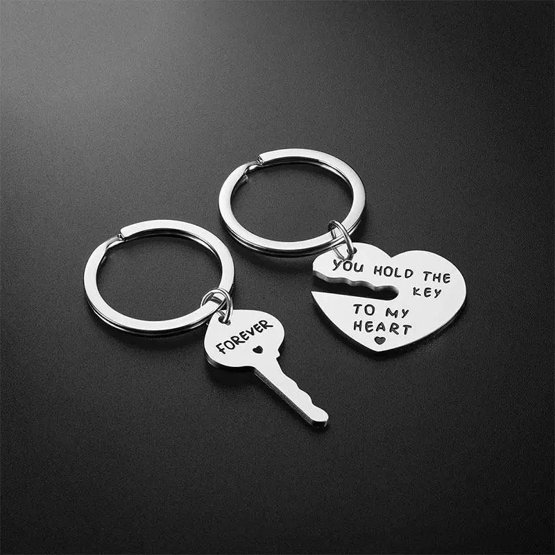 Unisex 2-Piece Heart Shape Combination Key Keychains, Stainless Steel Lock + Key Jewelry Accessory for Couple Gift