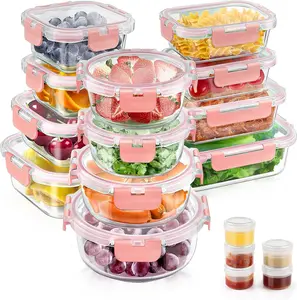 34 count Glass  Storage Containers with  Set, Airtight Glass Meal Prep Containers (17 Containers & 17 ), Leak Proof Lunch Containers , Microwave, Oven, Freezer, Dishwasher Safe-