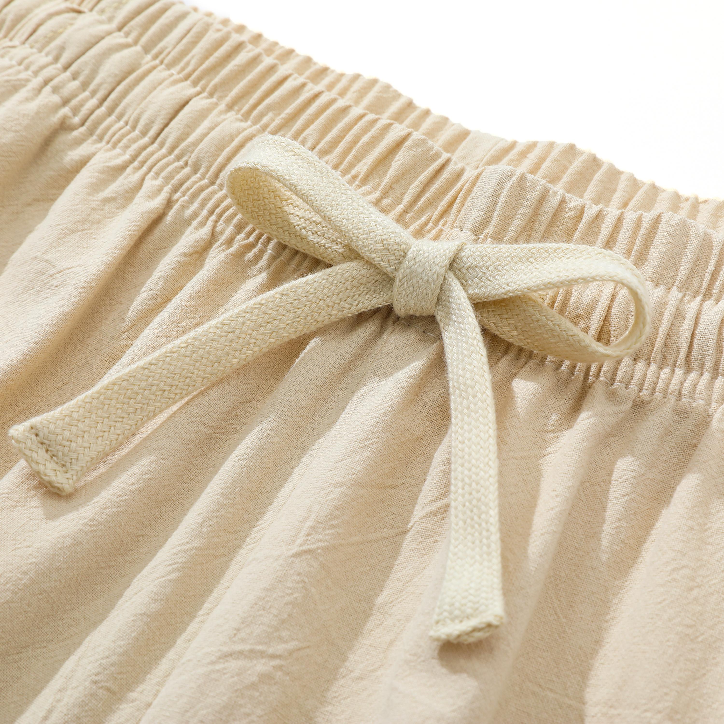 3 Pieces 100% Cotton Linen Pants for Men & Women, Summer Casual Elastic Waist Drawstring Wide Leg Breathable Trousers,summervibes