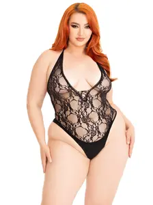Lady's Breathable Halter Neck Sexy Wild Dreams Plus Lace Teddy