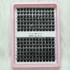 D Curl Fluffy Wispy Cluster Lashes, 14 Rows 8-16mm DIY Eyelash Extensions, Natural Look Reusable Individual Lash Clusters