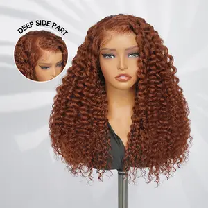 [Clearance Sale] Wiggins Hair Glueless Wig Side Part Copper Orange Deep Wave Wig 13*4 Lace Front Wigs Human Hair Pre Cut Pre Plucked Colored Wig Beginner Friendly
