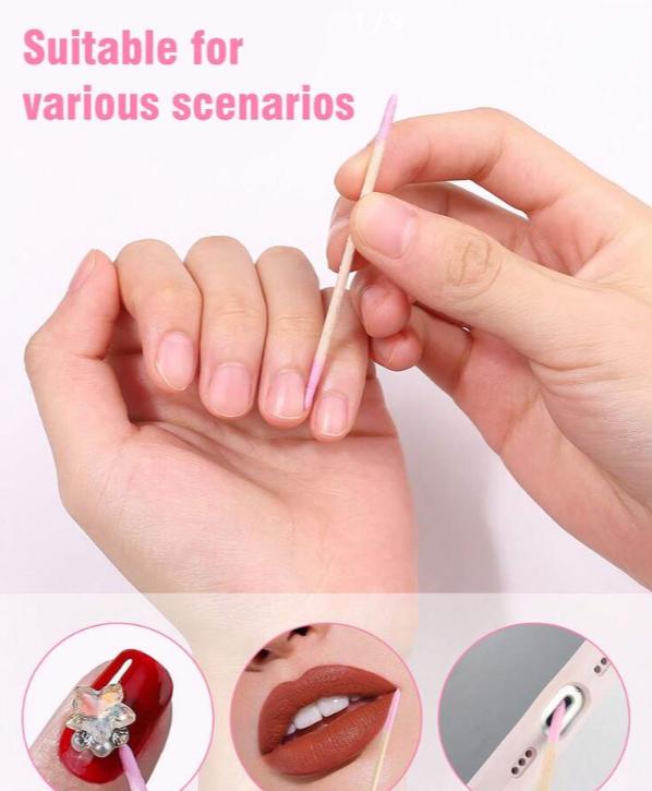 100pcs Double-HeadedWooden Makeup & Cleaning Swabs - Dual-Tipped For Eyelash Extension Glue Removal & Precise Beauty Applications Nail Supplies,Nail Tools,Nail Art Tools,Back To School,Nails,Nail Tools For Press On Nails,Manicure Pedicure Tools