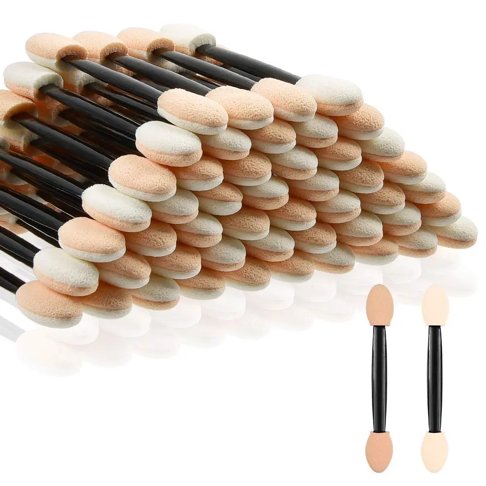 Eyeshadow Applicators Double Sided Sponge Tip Disposable, 50PCS | Bulk Sponge Eyeshadow Applicator, Dual-Ended Design, Soft Oval Tips, Gentle on Eyes, Works With Powder Cream & Nail Art