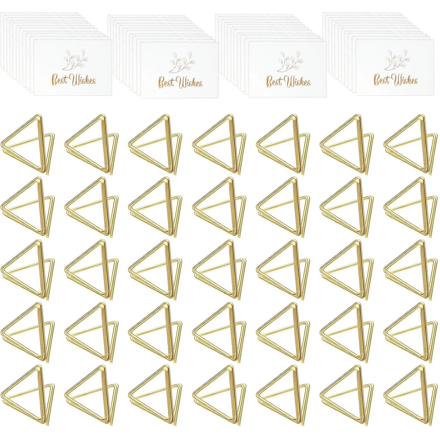 100pcs Place Card Holder with 100pcs Cards Triangle Shape Table Number Holder Wedding Table Card Holders Mini Name Card Holder Place Setting Holder Picture Clips Stand for Centerpiece Anniversary Party