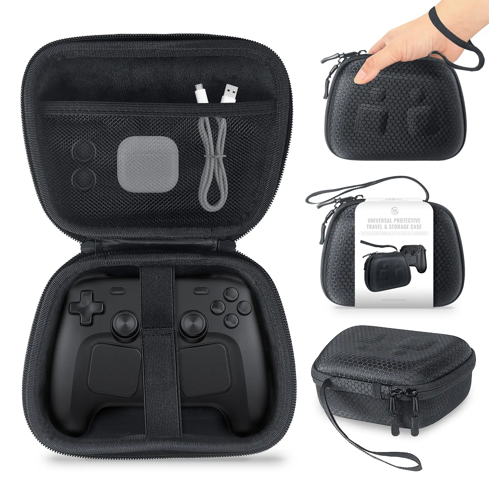 Hard EVA Game Controller Carrying Case, Portable Protective Storage Bag for PS5 Xbox Series X/S Switch Pro Wireless Controller, Shock‑Proof Travel Pouch with Hand Strap