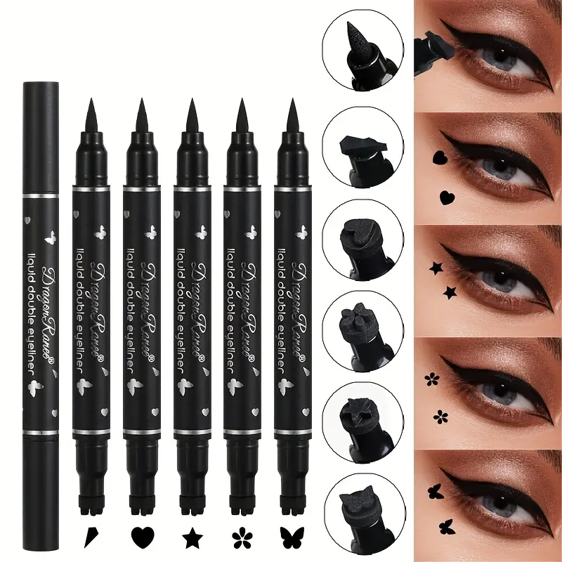 5Pcs Double Ended Liquid Eyeliner Pencil Set Long Lasting Natural Makeup Quick Dry Non Smudge Waterproof Star Design Stamp Kit Pens Suitable Beginner Cosmetic DealsForYouDays