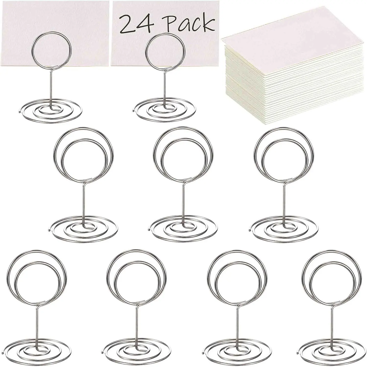 24 count  Mini Place Card Holders and 24 count Place Cards, Small Table Card Holder, Cute Table Number Holders, Photo Picture Holders for Centerpieces, Wedding, Party, Birthday