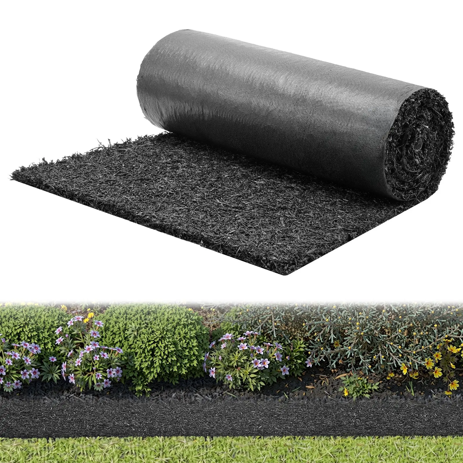 【Father's Day Gift】VEVOR Recycled Tire Rubber Fiber Mulch Mat, 1 Cuttable Roll (96x24 in/2440x610 mm, 0.5 in/13 mm Thick) Weed Blocker, Natural-Look Barrier for Landscaping Walkway Growth Control