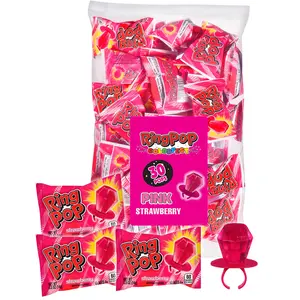 Ring Pop Colorfest Pink Strawberry Easter Candy - Bulk Lollipop Pack 30 Count – Individually Wrapped Suckers - Candy For Party Favors, Pink Color Parties, Easter Basket Stuffers, Easter Gift Exchange