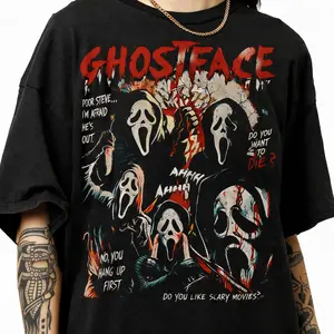 Ghostface Vintage 90s Graphic T-Shirt, Scream Horror Movies Shirt, Ghost Face Classic Retro Tees Gift For Women and Man Unisex T-Shirt Human Menswear Soft, shirt for women
