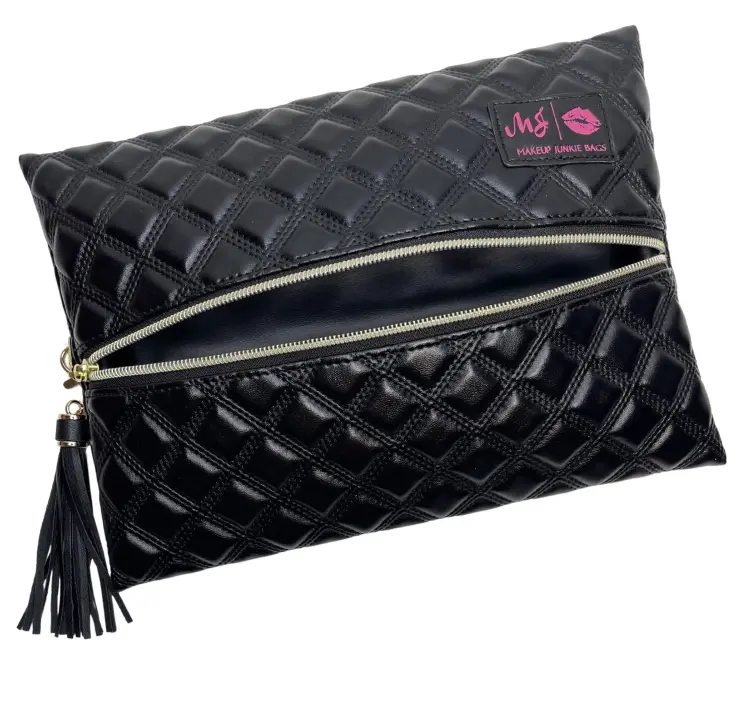 Makeup Junkie Bags - Heirloom Black - Handmade in Texas, Patented Lay-Flat Design, Lifetime Warranty