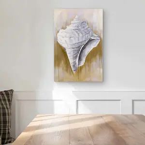 212 MAIN 12x18 in White Conical Shell Aluminium Metal Wall Photo Print - Nature-Inspired Artwork, Coastal Chic Home Decor, Decoration for Beach Theme Rooms
