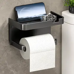 1pc Toilet Paper Storage Rack, Bathroom Wall-mounted Stainless Steel Holder, Non-punching Adhesive Installation Tissue Box Shelf, Dual-purpose Storage Rack, Mobile Phone Holder, Toiletry Organizer Bracket, Bathroom And Toilet Supplies Bathroom Accessories