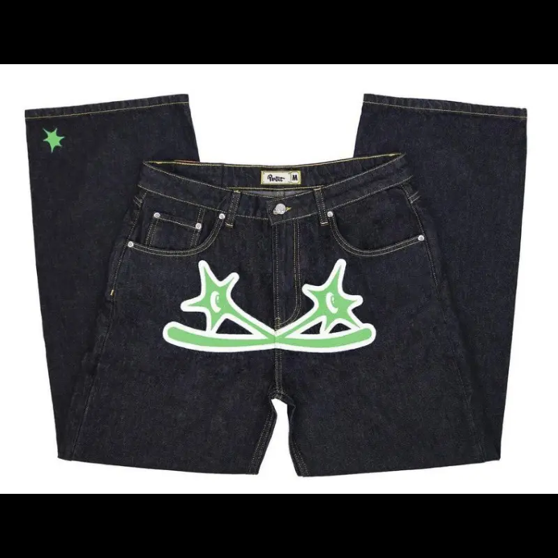 Black pants with green lettering