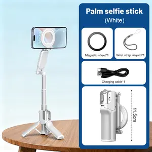 4-in-1 Magnetic Phone Stand: Selfie Stick + Tripod + Fill Light + Zoom Remote. Folds to 11.5cm, 175g. Magnetic mount, horizontal/vertical. Perfect for vlogging! with Adjustable