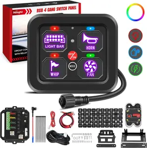 Nilight 4-Gang Switch Panel, 12-24V DC Universal Circuit Control Relay System with RGB Car Ambient Lighting, Auto Dimming, Compact Form, Fuse Wiring Harness for Cars, Pickup Trucks, Ambient Lighting Car Car Hud Display Car Dvr Screen
