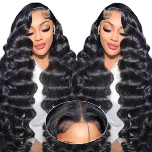 30 Inch Loose Deep Wave Wig Pre Plucked Pre Cut Glueless 13x4 Body Wave Lace Front Wigs for Women HD Transparent Natural Black