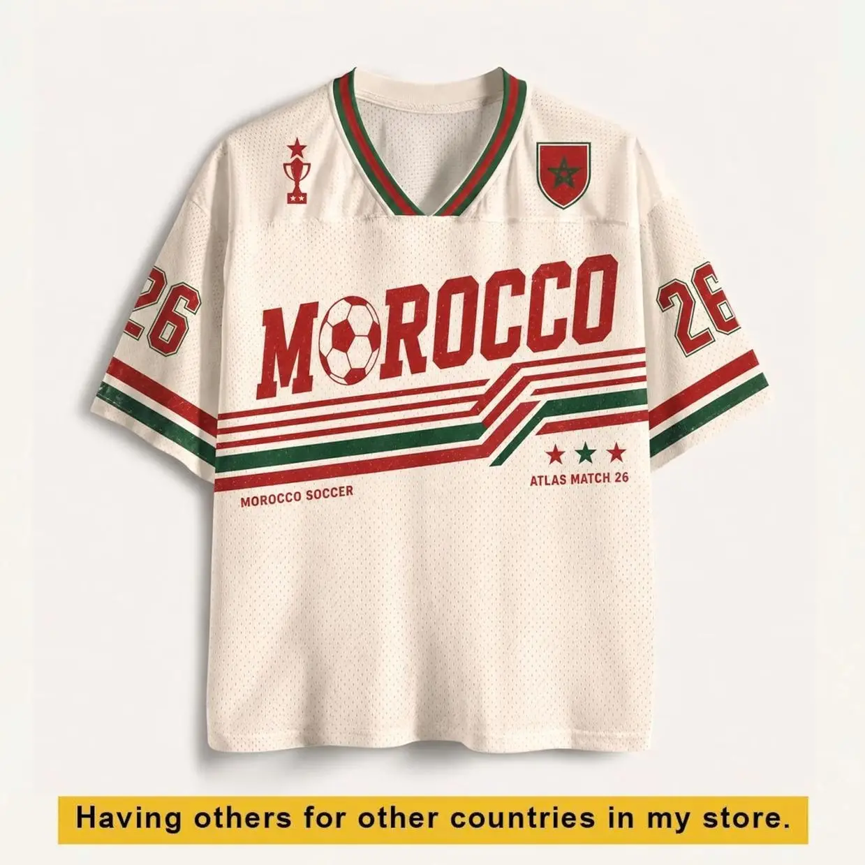 Morocco Soccer Jersey, Retro Atlas Lions Shirt, Custom Name Number Jersey, Moroccan Football Fan Gift
