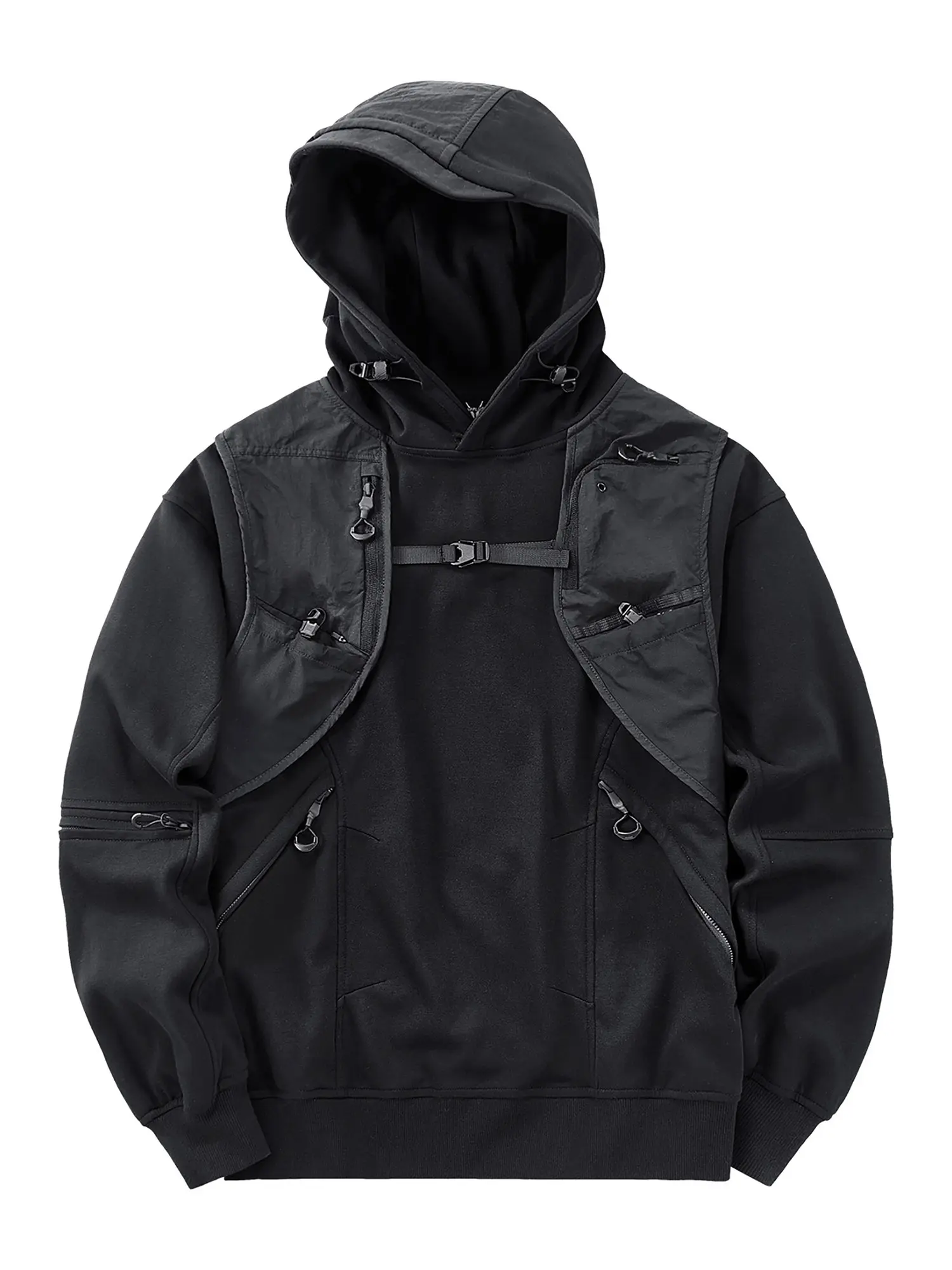 Niepce Black Streetwear Japanese Techwear Zipper Pockets Hoodie for Men