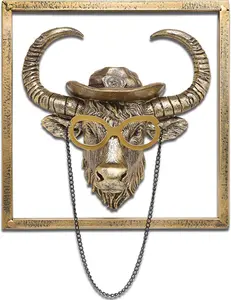 Exquisite    Wall Sculpture ( Metal Frame) - Imitation Copper  Decor for Living Room, Bedroom & Office | Decorative Wall Hanging Art (Bison)