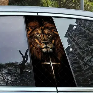 2pc Lion Cross Car B-Pillar Sticker, Vinyl Protection Decal, Easy Peel & Stick, Sunproof Waterproof Scratch Resistant, Car Decoration, Side Decals, Sticker For Cars
