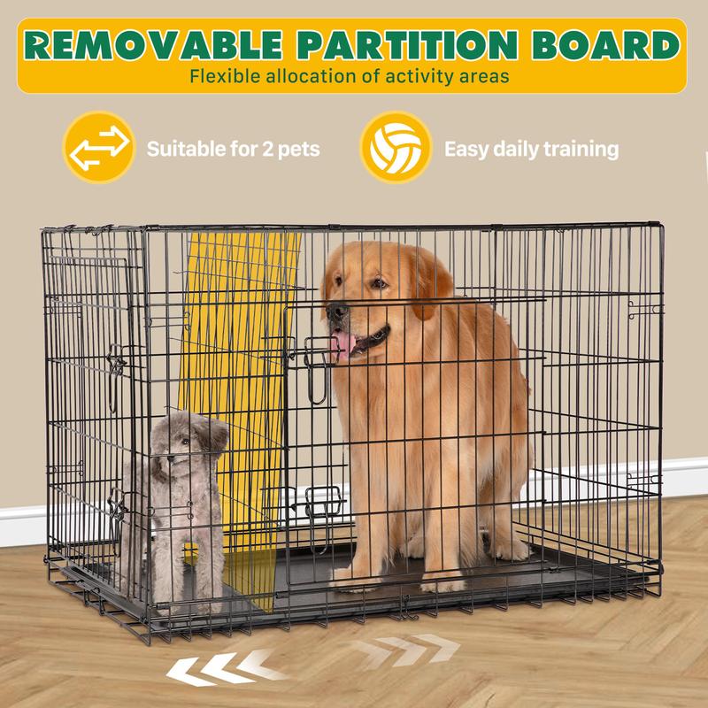 Large Dog Crate with Divider Panel, 24''/30''/36''/42''/48'' Double Door Folding Metal Wire Dog Cage with Plastic Leak-Proof Pan Tray, Pet Kennel for Indoor, Outdoor, Travel dogcrate training