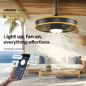 Orison 22'' Outdoor Ceiling Fans with Lights, Wet Rated Gazebo Fan with Remote, Plug in Hanging Fan for Patio Waterproof, App Controll,Yellow