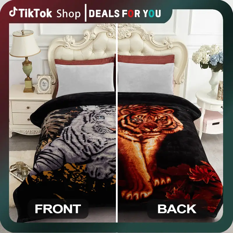 Winter Blanket King Size 85" x 93", 10 Pounds Heavy, Silky Soft and Warm, 2 Ply A&B Printed Raschel Bed Blanket