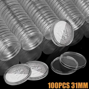 100Pcs 31mm Coin Storage Case Clear Round Capsules Holder for US JFK Half Dollar Collectors Organiser - Bottles
