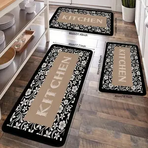 JIT 2/3pcs Kitchen Black patterned simple pattern carpet decoration gift Kitchen carpet set, flannel bedside set floor mat anti-slip washable bedside soft carpet, suitable for kitchen, laundry room, corridor floor running mat carpet
