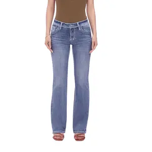 Women’s Low Rise Stretch Bootcut Jeans with Flap Pockets