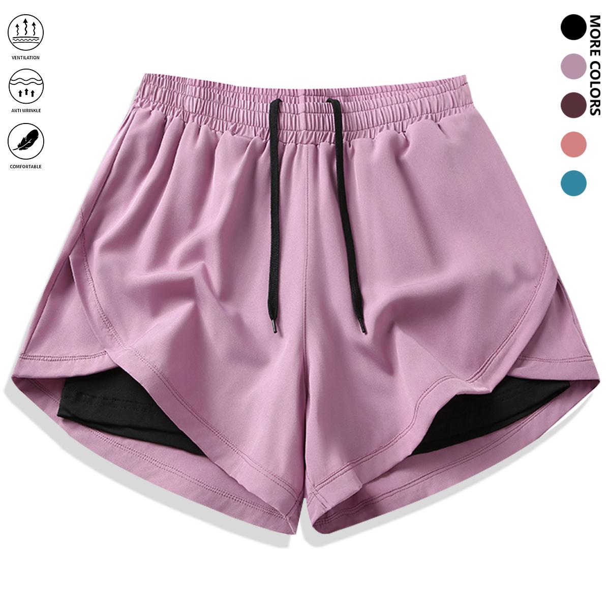 4-piece set: women’s casual athletic shorts outfit with built-in lining, drawstring, and elastic waistband — suitable for outdoor sports, fitness, running, and casual wear; women’s summer shorts bottoms.