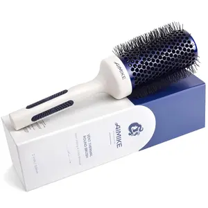 AIMIKE Natural Wood Round Brush for Blow Out - Large Nano Ionic Tech Round Brush, Ceramic Round Brush for Blow Drying, Styling and Boost Volume, Round Hair Brush, One Piece Design