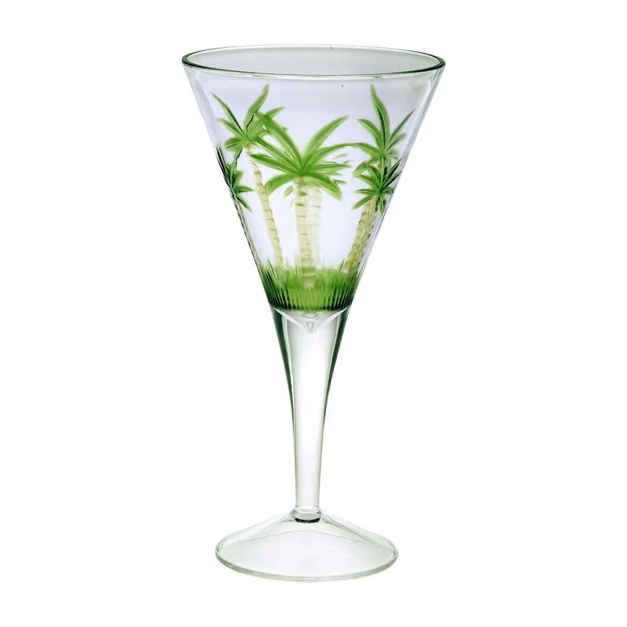 212 MAIN AC-0503 Palm Tree Classic Series V-Shape 14oz Durable Acrylic Wine Glass Set - Set of 4, Colorful Palm Trees Tropical Design Stylish Drinkware, Outdoor Patio Kitchenware for Backyard BBQ, Vibrant Glass Cups, Colorful Palm Trees Design