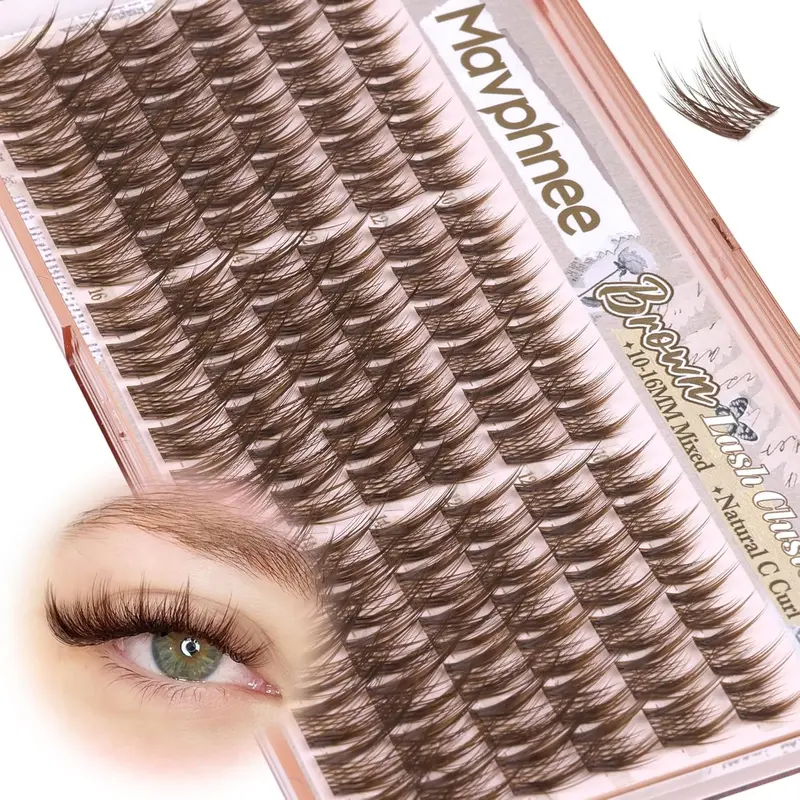 Anime Cluster Lashes Brown Cluster Eyelash Extensions Tool Fairy Eyelash Clusters Wispy Lash Clusters Dark Brown Individual Lash C-Curly Lash Extension Spiky Manga DIY Eyelashes Pack (108Pcs, 10-16MM)
